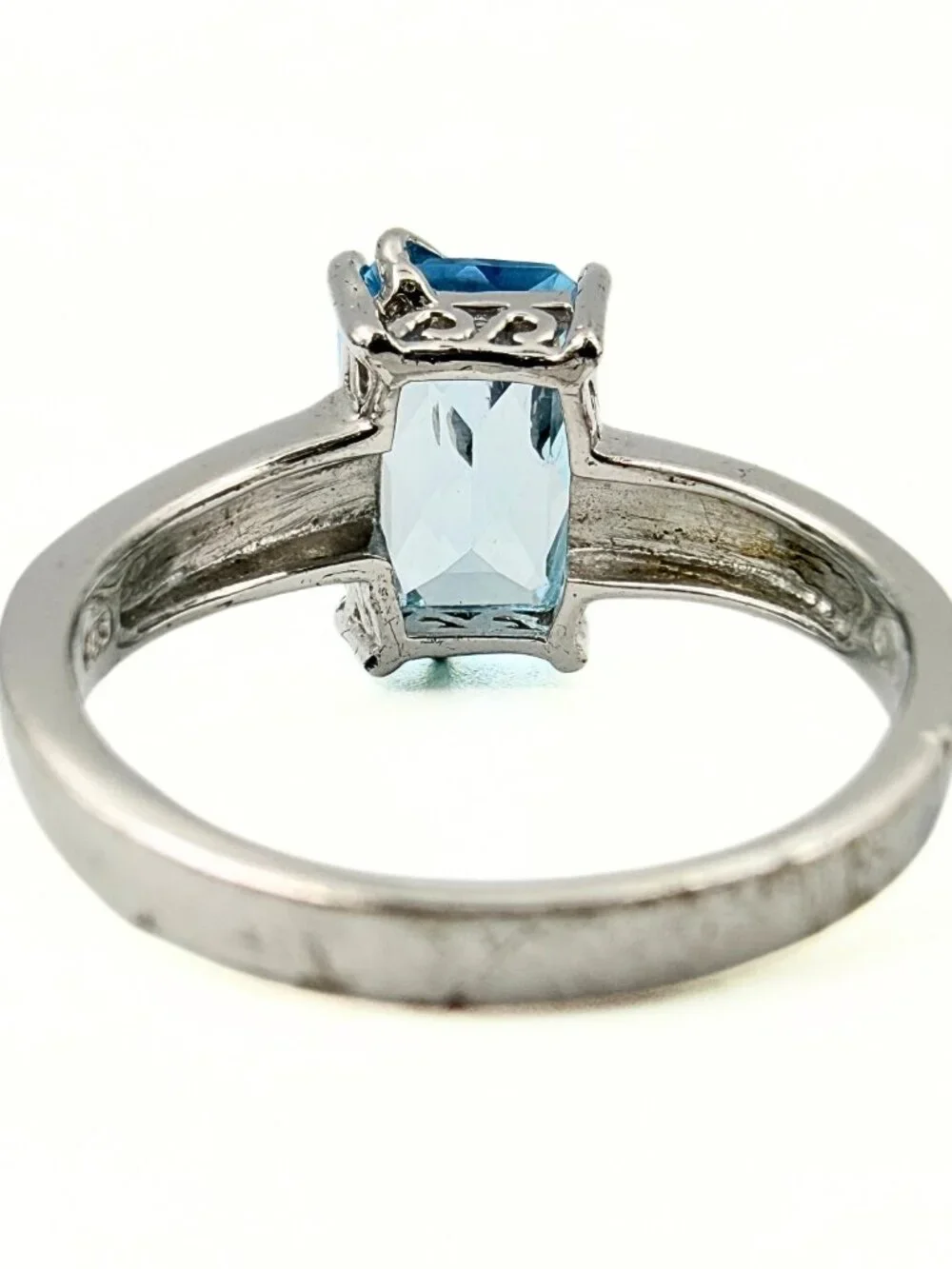Art Nouveau Revival Marked Sterling Silver  Blue Lab Sapphire Rectangle Ring Sz9